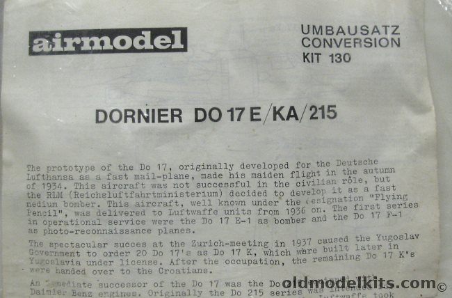Airmodel 1/72 Dornier Do-17 E / KA / Do-215 Conversions - Bagged, 130 plastic model kit